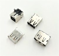 Conector USB Tipo Hembra 2.0 Original de Fábrica, 90 Grados Vertical, DIP, Ángulo Recto, 4P, Terminales de Soldadura, Bronce Fosforoso, Compatible con RoHS, PCB