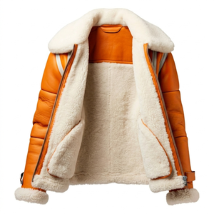 Glory Custom Oversized Orange Shearling Leather <b>Jacket</b> With Warm Winter <b>Fur</b> <b>Lined</b> Stylish Streetwear <b>Jacket</b> For Unisex Outerwear - Product Image 4