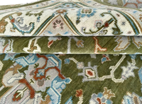 Tapis persan Oushak en laine noué à la main de qualité supérieure |   Tapis moderne vert olive et beige à motif floral, fait main, adapté aux animaux domestiques, antidérapant, 1 pièce