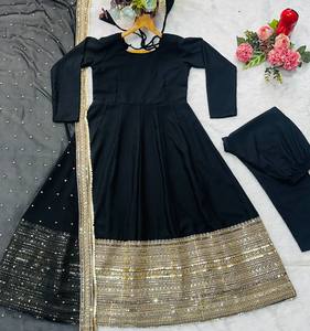 ANARKALI PENT Dupatta Reyon <b>Sequined</b> Solid Regular Length Modern Regular Fit Natural Waist All Seasons Quick Dry Rayon Work Suit - Product Image 5