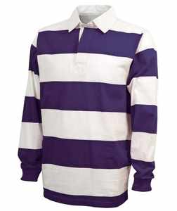 Polo de rugby à manches longues pour homme, rayures horizontales audacieuses, col blanc contrastant, haut décontracté en mélange de coton, vêtements de mode pour homme - Product Image 4