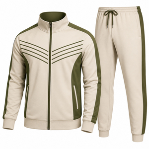 Conjunto Deportivo Personalizado con Cuello Alto para Hombre, Ropa de Gimnasio Ecológica, Chaqueta de Entrenamiento con Cierre y Pantalones Jogger de Algodón y Poliéster - Product Image 1