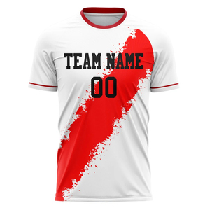 Camiseta de Fútbol para Hombre con Estampado Rojo y Blanco, Manga Corta, Sublimada, de Secado Rápido, Corte Regular, para Adultos - Product Image 1