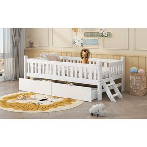 Letto a piattaforma bianco a una piazza e mezza con sponda di sicurezza e 2 cassetti per bambini, per camerette (ETA 2.17) - Product Image 6