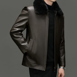 Custom Handmade Vintage <b>Jacket</b> for <b>Men</b> High Quality Collar Full Zip Button Sheepskin Leather <b>Men's</b> <b>Jackets</b> with Cotton Shell - Product Image 5