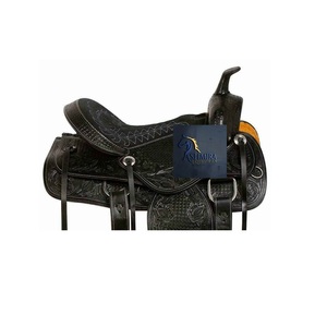 Western Black <b>Leather</b> Floral And Basket Hand <b>Tooled</b> Barrel Racing Horse Saddle Latigo Straps Suede Seat 10" to 18" Inch LLT - Product Image 3