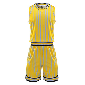 Ensemble de maillots de basket-ball sublimés personnalisés pour hommes, col en V, sans manches, rayé bleu et blanc, respirant, en polyester, vêtements de sport pour adultes - Product Image 5