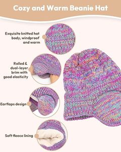 <b>Winter</b> Knit <b>Hat</b> Scarf Gloves Set for <b>Women</b> Fleece Lined Beanie Cap with Multicolor Touchscreen Fingerless Gloves - Product Image 3