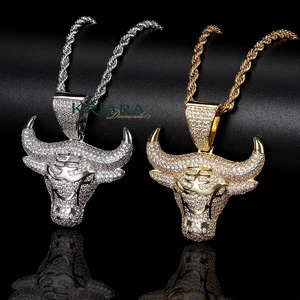 Pendentif Tête de Taureau en Argent 925 Plaqué Rhodium/Or de Luxe pour Homme avec Moissanite, Breloque Hip Hop pour Bijoux Quotidiens - Product Image 3