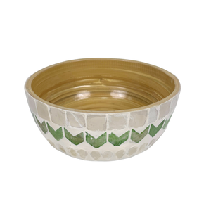 Bol décoratif en incrustation de capiz en bambou fait à la main motif géométrique vert rond écologique pour le service et le stockage de fête décor à la maison - Product Image 2