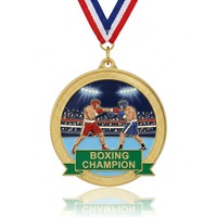 Médaille de sport de boxe personnalisée en métal émaillé souple en zinc, en forme de gant, plaquée or, avec impression UV, pour événements, souvenirs et jeux de compétition