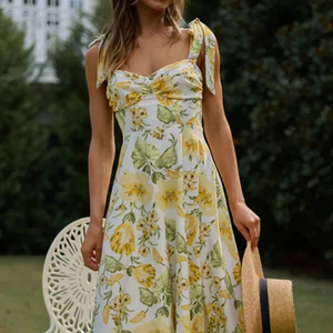 Robe midi vintage en mousseline 100% coton imprimé floral, anti-plis, col à capuche, bretelles spaghetti, coupe trapèze ample, décontractée, été, haute qualité - Product Image 4