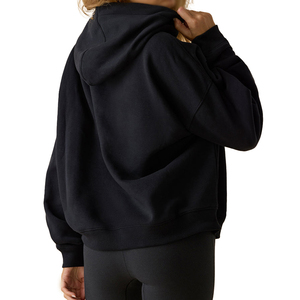 Women <b>Black</b> Fleece Hooded Sweatshirt Casual Loose Fit Pocket <b>Long</b> <b>Sleeve</b> Solid Color All Seasons Daily Wear <b>Top</b> - Product Image 4