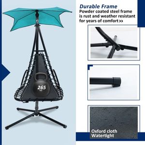 53.15-Inch Outdoor Teal Curved Steel Hammock Lounge Chair with Built-In Pillow and Removable Canopy - Product Image 5