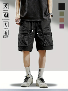 Shorts d'été pour hommes, couleur unie, polyvalents, rétro, amples, décontractés, pantalons de plage à cinq points - Product Image 5