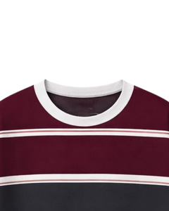 Camiseta Personalizada a Rayas Borgoña para Hombre, Cuello Redondo, Manga Corta, Informal, Verano, Estilo Urbano, Fabricante y Proveedor OEM - Product Image 5