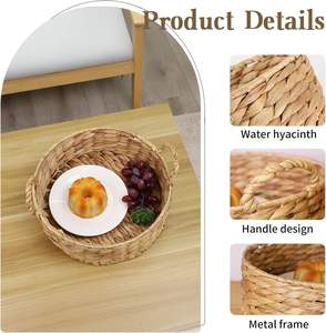 Cestas de Almacenamiento de Fibra Natural, Cesta Redonda de Jacinto de Agua con Asas Tejidas para Sala de Estar, Dormitorio, Lavandería, de Vietnam - Product Image 6