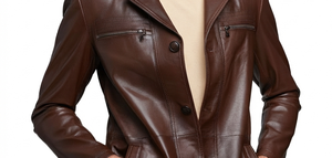 Men's Brown Genuine Leather Jacket Turn-down Collar Zipper Pockets Casual Winter Wear <b>Waterproof</b> Breathable Quick Dry - Product Image 5