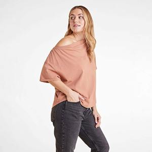 Camiseta de Algodón 100% Ecológica para Mujer, Estilo Casual, Manga Corta, Color Sólido, con Bordado, Venta al Por Mayor - Product Image 6