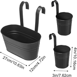 Juego de 3 macetas de metal para barandilla, macetas colgantes para arrendatarios, jardineros, hogar, apartamento, balcón. - Product Image 3
