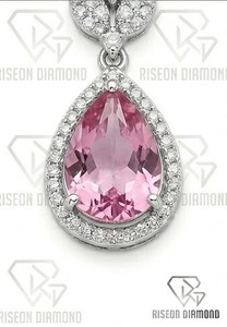 Elegant V shaped diamond <b>necklace</b> premium 18K white gold marquise round lab grown diamonds pear shaped pink pendant timeless lux - Product Image 3