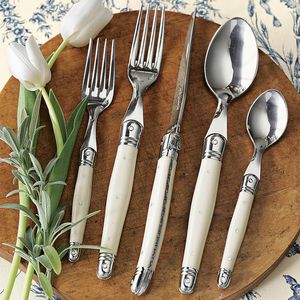 Premium Hand-<b>Carved</b> Bone Handle <b>Spoon</b> Bone Handle Salad Servers Set With Metal <b>Spoon</b> Fork Knife For Dining Decor Service Set - Product Image 5