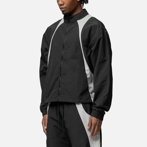 Unisex <b>Black</b> Windproof Waterproof Breathable Racer Jacket Gray Color Blocking Hooded Zipper Closure Sporty High Street Style - Product Image 4