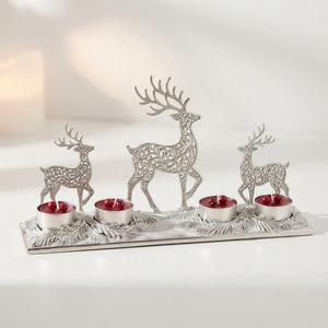 Silver Metal <b>Christmas</b> Reindeer Candle Holder Wreath Round <b>Tea</b> <b>Light</b> Candelabra Custom Festive Home Decoration Manufacturer - Product Image 3