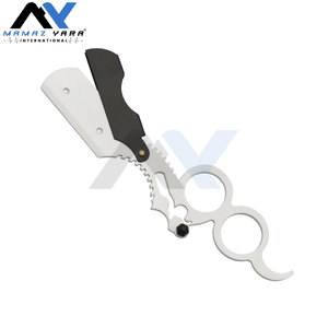Navaja de afeitar de barbería de hoja recta única con mango de anillo para hombre, para uso en salón y hogar, blanca y negra - Product Image 2