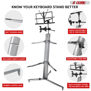 5 Core Adjustable Heavy Duty Aluminum 2 Tier <b>Keyboard</b> <b>Stand</b> for 61/76/88 Key Musical Instruments - Product Image 4