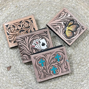 Top Selling Hand Tooled Leather Multifunctional <b>Wallet</b> RFID Blocking Bifold <b>Wallet</b> Personalized Cardholder with ID Window <b>Wallet</b> - Product Image 5