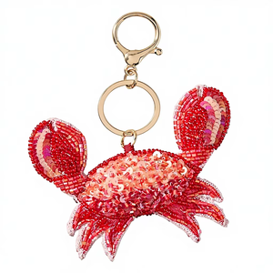 Llavero de Cangrejo Hecho a Mano con Cuentas, Colgante de Animal Marino Rojo, Bonito Llavero con Temática Oceánica, Colgante Estético para Bolso, Elegante Abalorio Artesanal - Product Image 1