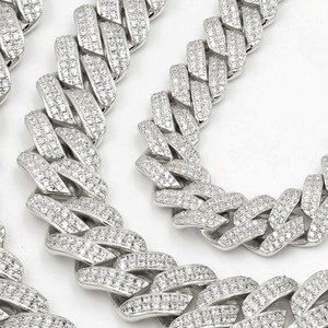 Luxury White Gold Cuban Link <b>Chain</b> Fully <b>Iced</b> <b>Out</b> VVS Studded Moissanite Round Cut Diamond Tester for Wedding - Product Image 3