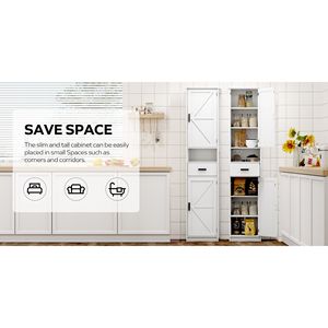 69\" Tall Bathroom <b>Storage</b> Cabinet 2 Barn Doors 1 Drawer Narrow <b>Storage</b> Unit Adjustable Shelves Floor Cabinet <b>Kitchen</b> <b>Storage</b> - Product Image 2