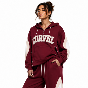 Ensemble de survêtement oversize pour femme avec anorak à capuche décontracté à fentes latérales et pantalon ample, broderie personnalisée DTG en tissu éponge - Product Image 4