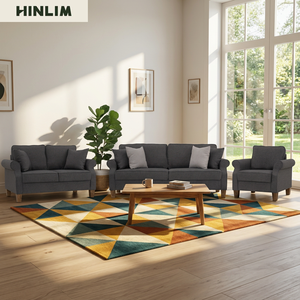 Juego de Sofás Modernos de Tela Gris Tapizados para Sala de Estar con Patas de Madera y Respaldo Acolchado, Diseño de Respaldo con Cojín, Duradero - Product Image 2