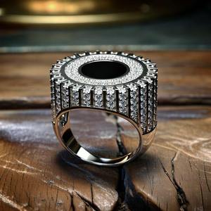 Luxury Women's <b>Cocktail</b> <b>Ring</b> 18K Solid <b>Gold</b> Moissanite Round Brilliant Cut Pave Setting Geometric Design Party Jewelry - Product Image 3