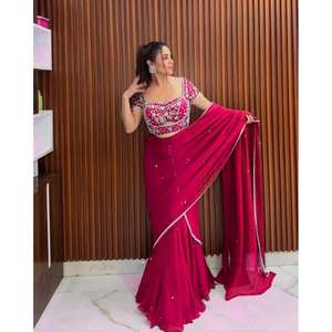 ผ้าเลเฮงกา โจลี ผ้าซาติน ผ้าไหม ผ้าฟอกซ์ ผ้าจอร์เจตต์ ประดับเลื่อม ไซส์ 42 พร้อมซับใน ทรงทันสมัย ใส่ได้สองด้าน ทรงปกติ ใส่ได้ทุกฤดู เหมาะสำหรับงานดีวาลี - Product Image 1