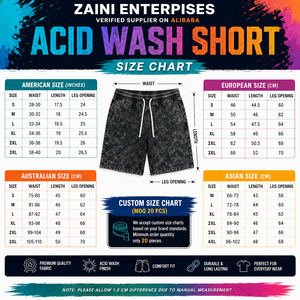 Men Acid Wash <b>Shorts</b> Premium Woven 100% Cotton Custom <b>Sequined</b> Logo Black Green Sporty Elastic Waist Loose Fit Waterproof - Product Image 3