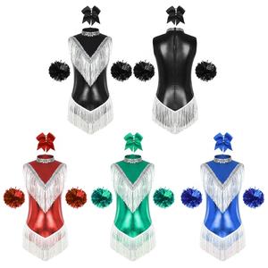 Body de Mujer con Flecos Metálicos, Conjunto de Leotardo para Porristas, Baile Latino, Tango, Cha-Cha, Competencia, Actuación en Escenario, Fiesta Temática - Product Image 1
