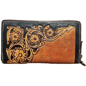 Pochette à main en cuir véritable façonnée à la main, style bohème, motif rayé, fermeture éclair sécurisée, unisexe, fabriqué en Inde - Product Image 1