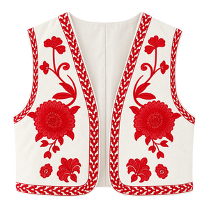 Chaleco de Algodón Bordado de Terciopelo Color Marfil, Chaleco sin Mangas para Mujer, Chaqueta Boho con Estampado Floral Suzani para Festivales - Product Image 1