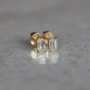 <b>Emerald</b> Cut Moissanite <b>Stud</b> <b>Earrings</b> for Women Gold Plated Minimalist Rectangle Diamond <b>Earrings</b> Gift - Product Image 1