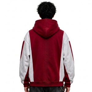 Sudadera con capucha para hombre, personalizada, con hombros caídos, bloques de color, 100% algodón/felpa, con cremallera, estampado geométrico, estilo urbano, corte regular, para invierno - Product Image 3