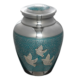Urna Conmemorativa de Cremación para Adultos, Estilo Americano/Europeo, en Latón Plateado Verde, Completamente Grabada, para Guardar Cenizas - Product Image 1