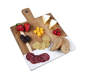 Planche à découper artisanale en marbre et bois, élégante planche de cuisine, surface de préparation alimentaire durable avec des matériaux naturels - Product Image 2