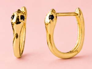 Pendientes de Aro de Plata 925 con Cabeza de Serpiente Chapada en Oro, Adorno de Piedra Negra, Joyería Metálica para Mujer - Product Image 3