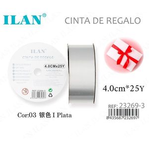 Nastro Regalo Ilan 4.0Cm X 25Y Argento Placcato Per Confezioni - Product Image 1