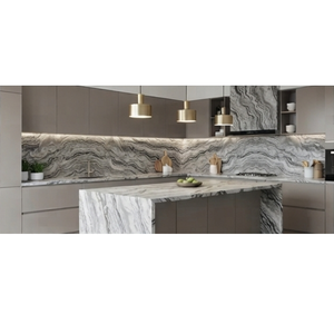 SOON CERAMIC Prix direct usine BLACK WAVE 3D-1 Grande dalle de comptoir en quartzite polie moderne et écologique - Product Image 1