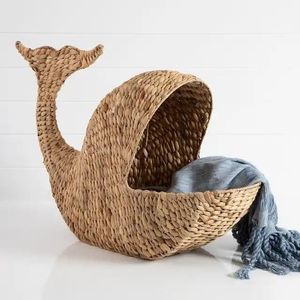 Cute Whale Shape Wicker <b>Basket</b> Natural Rattan Handmade Storage for Kids Sustainable Nursery Toy Organizer Decorative <b>Shelf</b> Bas - Product Image 1